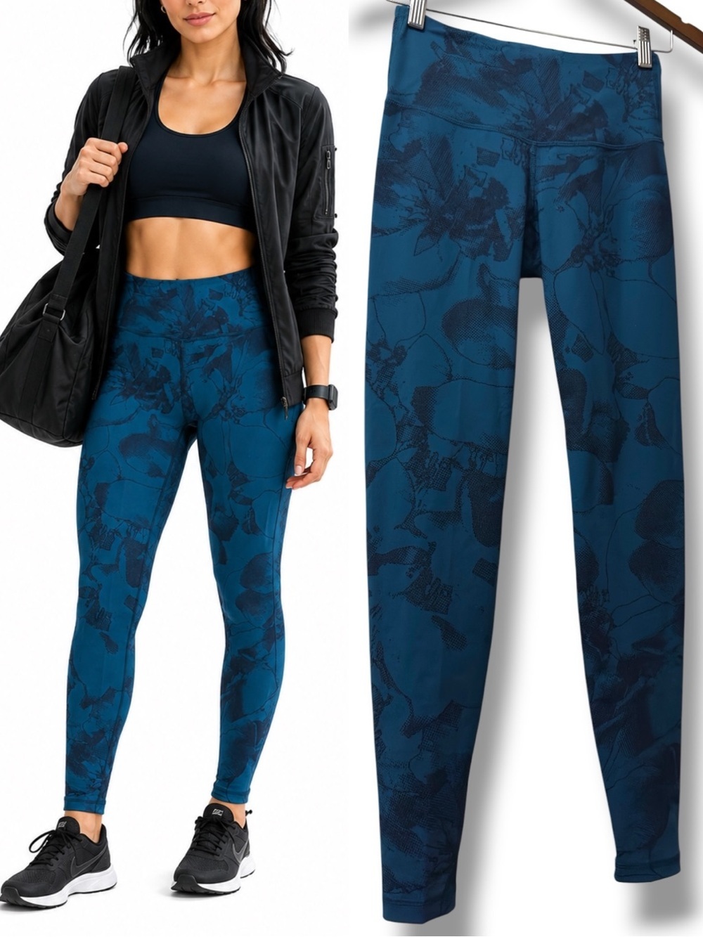 Old Navy Active | EUC Blue Floral Print High-Rise Leggings (size S)